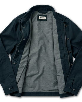 material shot of the inside lining on The Pathfinder Jacket in Navy Dry Wax, Outerwear by Taylor Stitch