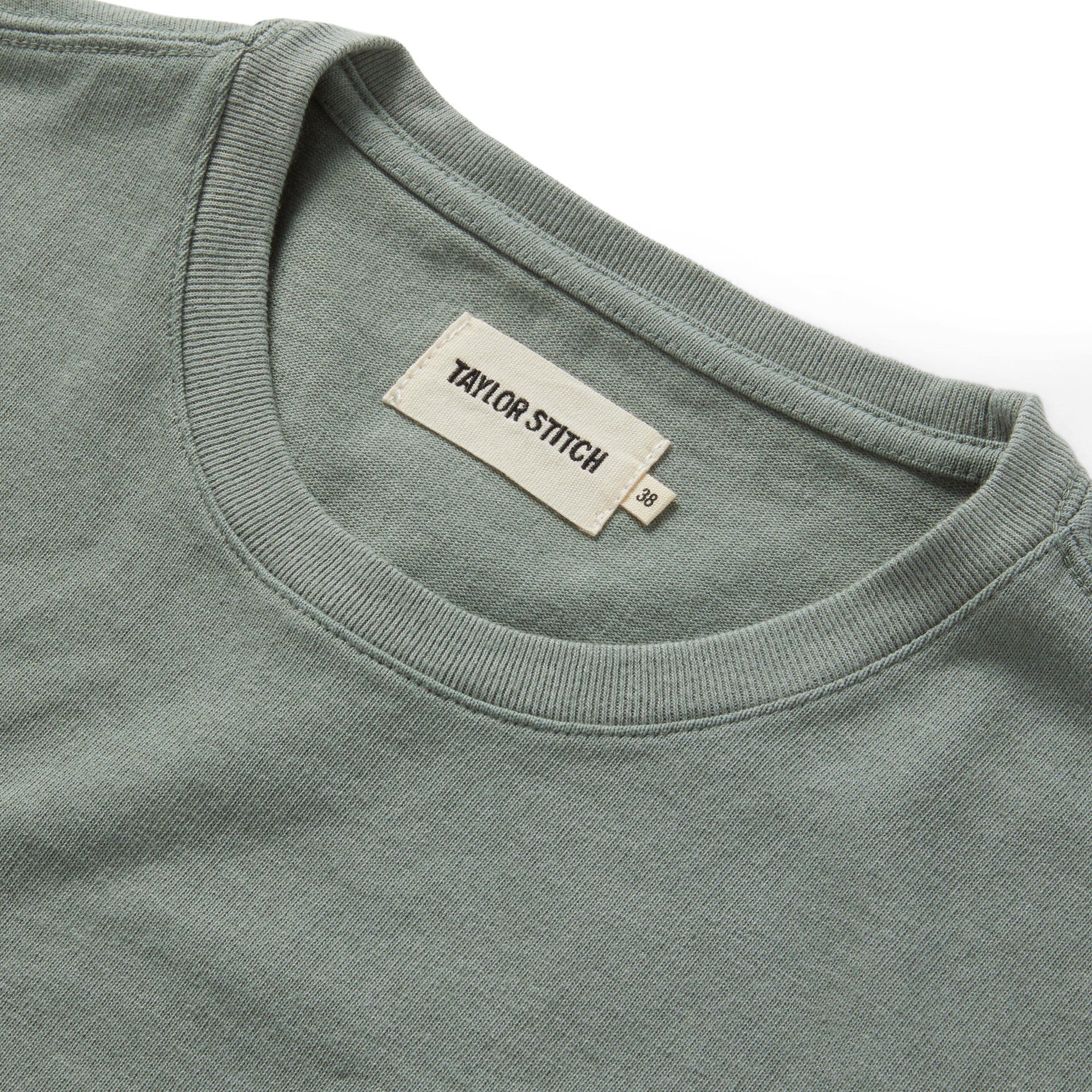 material shot of the collar on The Heavy Bag Tee in Slate, Knits by Taylor Stitch