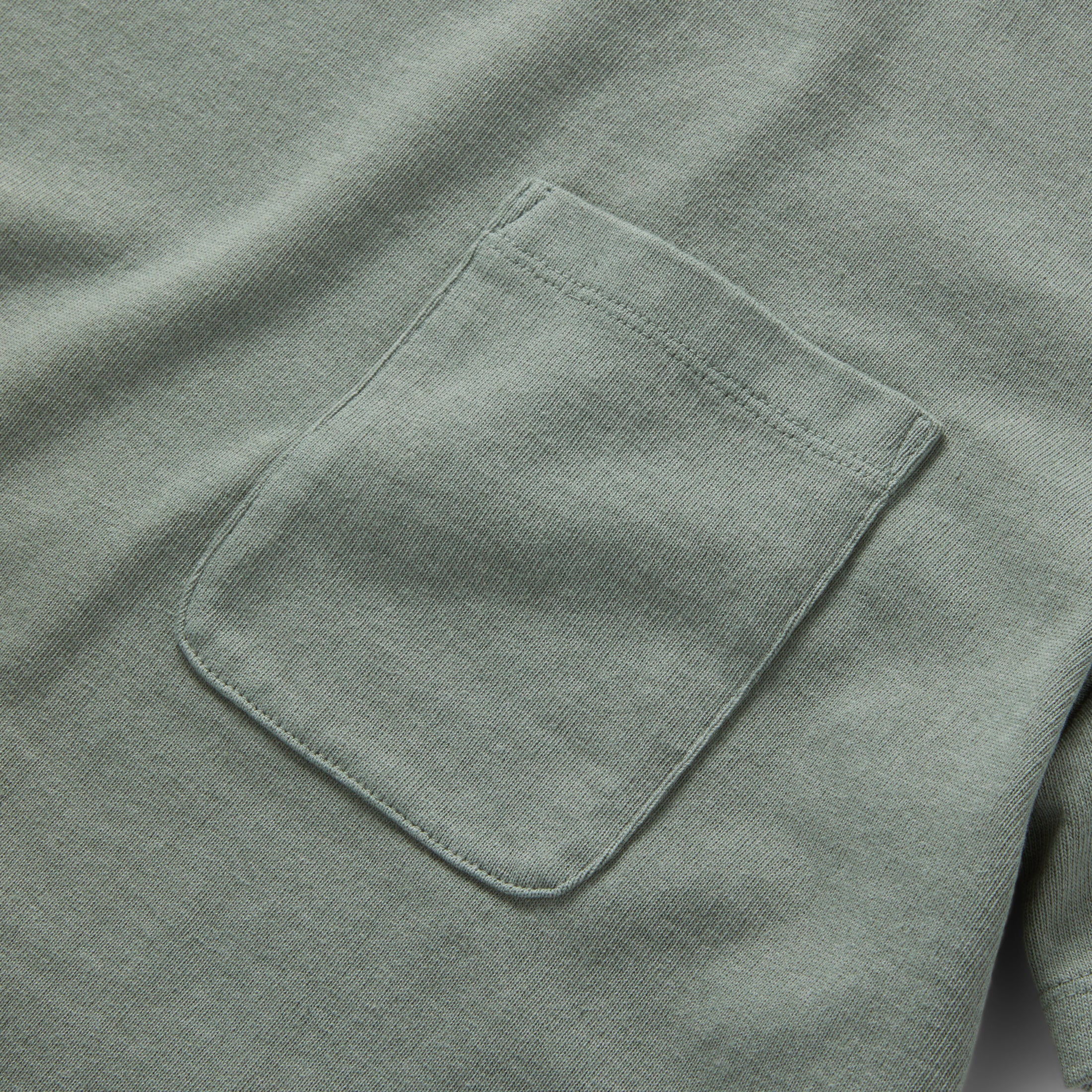 material shot of the pocket on The Heavy Bag Tee in Slate, Knits by Taylor Stitch