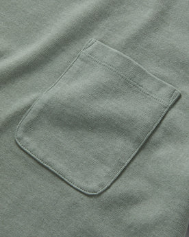 material shot of the pocket on The Heavy Bag Tee in Slate, Knits by Taylor Stitch