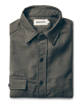 The Utility Shirt in Moss Merino 4S Herringbone: Featured Image, Wovens by Taylor Stitch