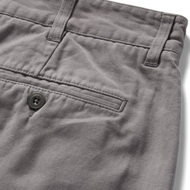 material shot of the back pocket on The Foundation Short in Organic Steeple Grey