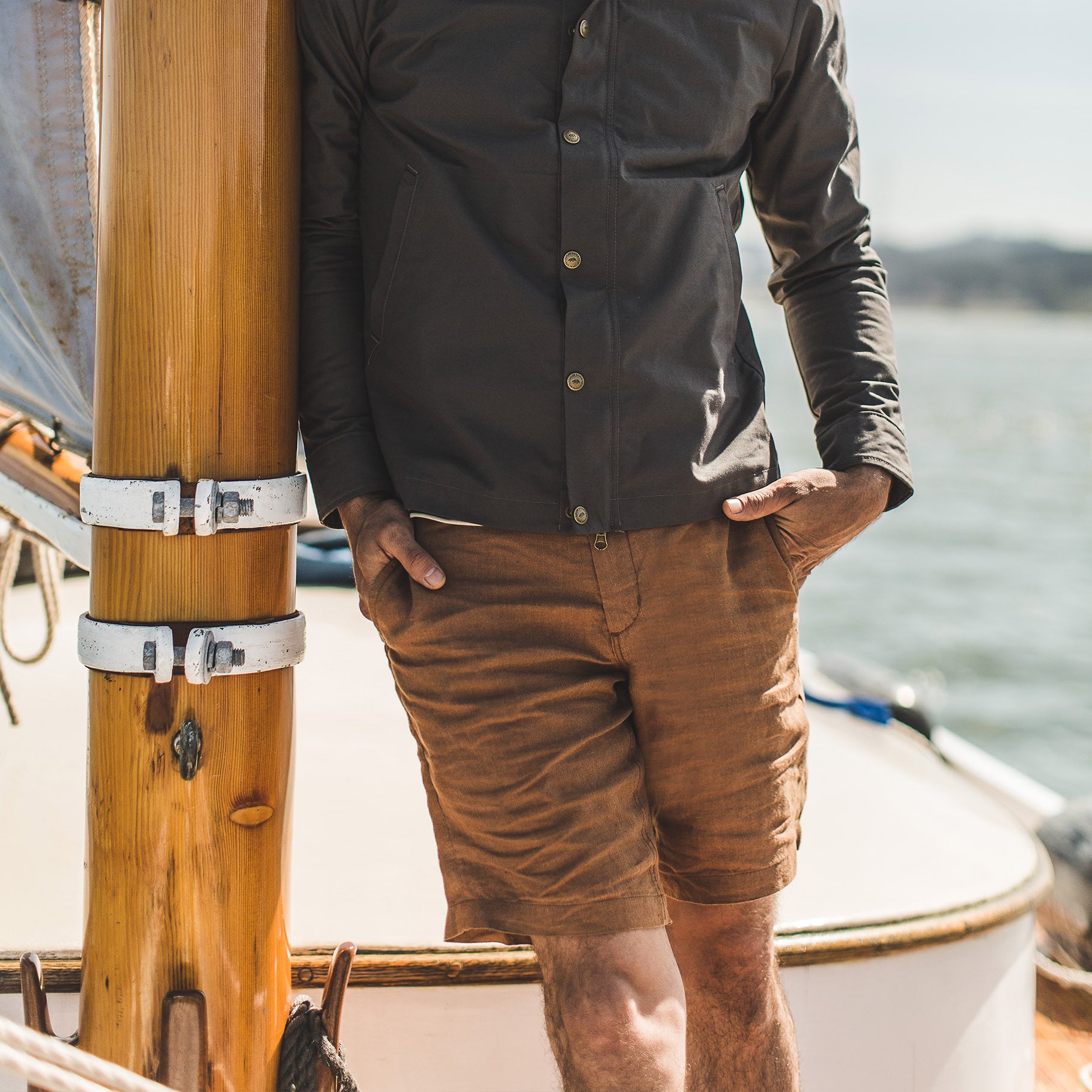 The Maritime Short in British Khaki Linen Herringbone: Alternate Image 2, Shorts by Taylor Stitch