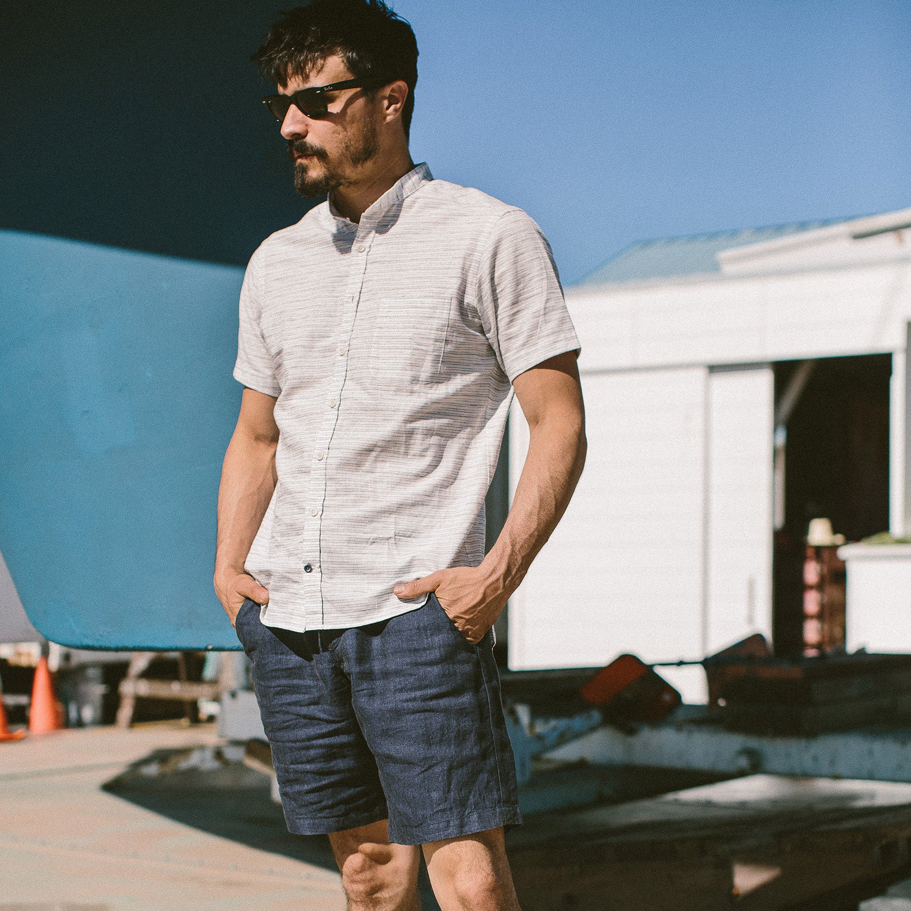 The Bandit in White & Navy Slub Stripe: Alternate Image 1, Wovens by Taylor Stitch