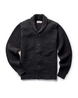 flatlay of The Crawford Cardigan Sweater in Charcoal, Knits by Taylor Stitch