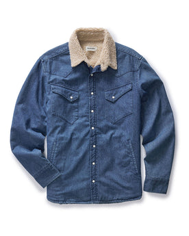 flatlay of The Western Shirt Jacket in Washed Indigo, Wovens by Taylor Stitch