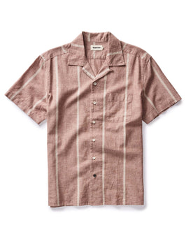 flatlay of The Short Sleeve Hawthorne in Dried Fig Stripe, Wovens by Taylor Stitch