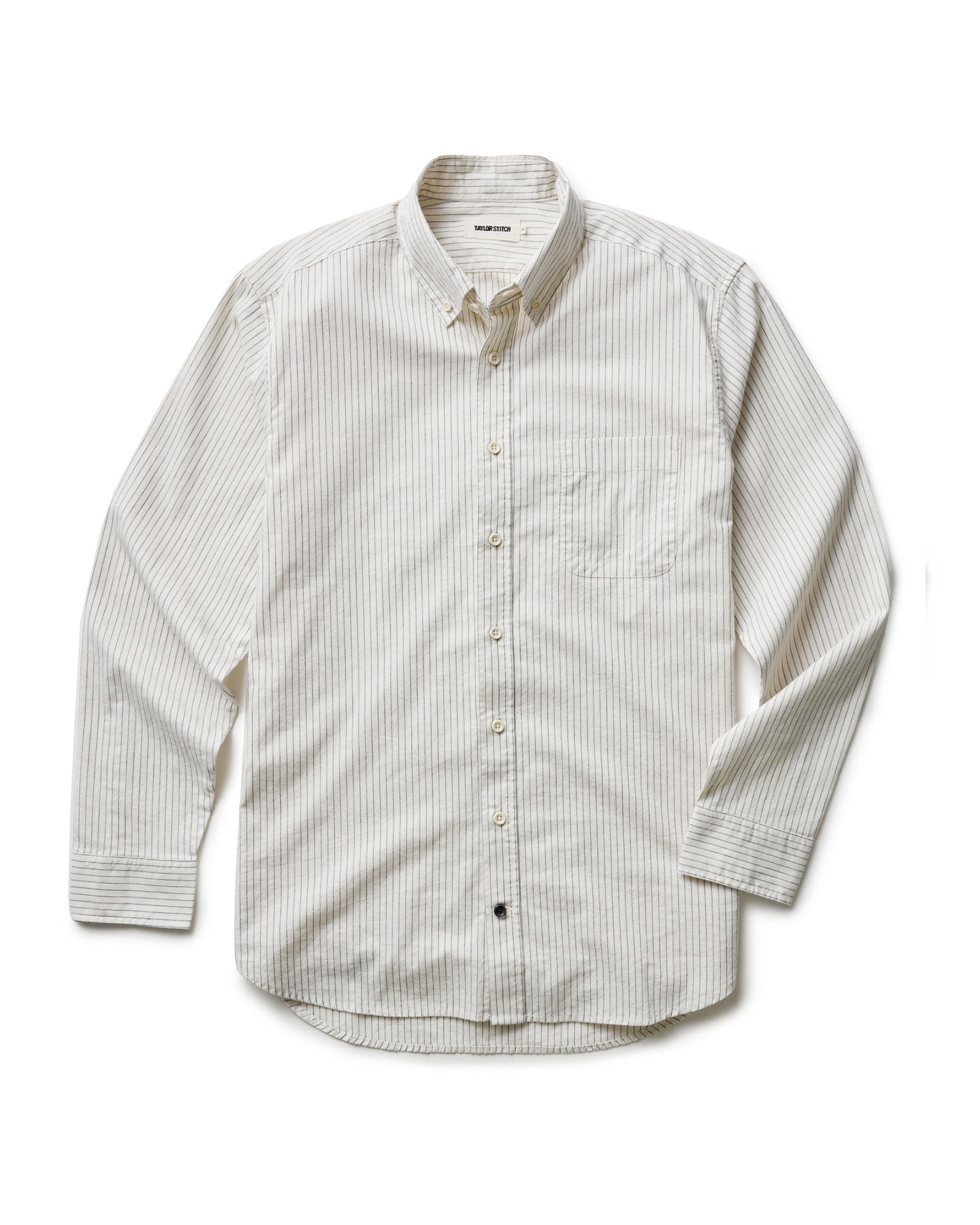 flatlay of The Jack in Indigo Stripe, shown in full, Wovens by Taylor Stitch