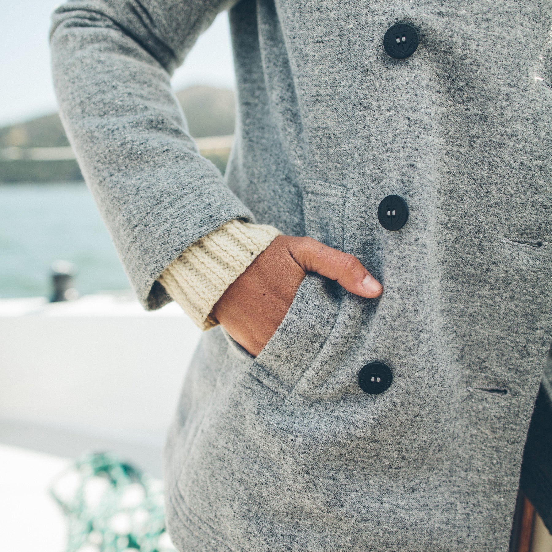 The Mariner Peacoat in Ash Donegal Lambswool: Alternate Image 5, Outerwear by Taylor Stitch