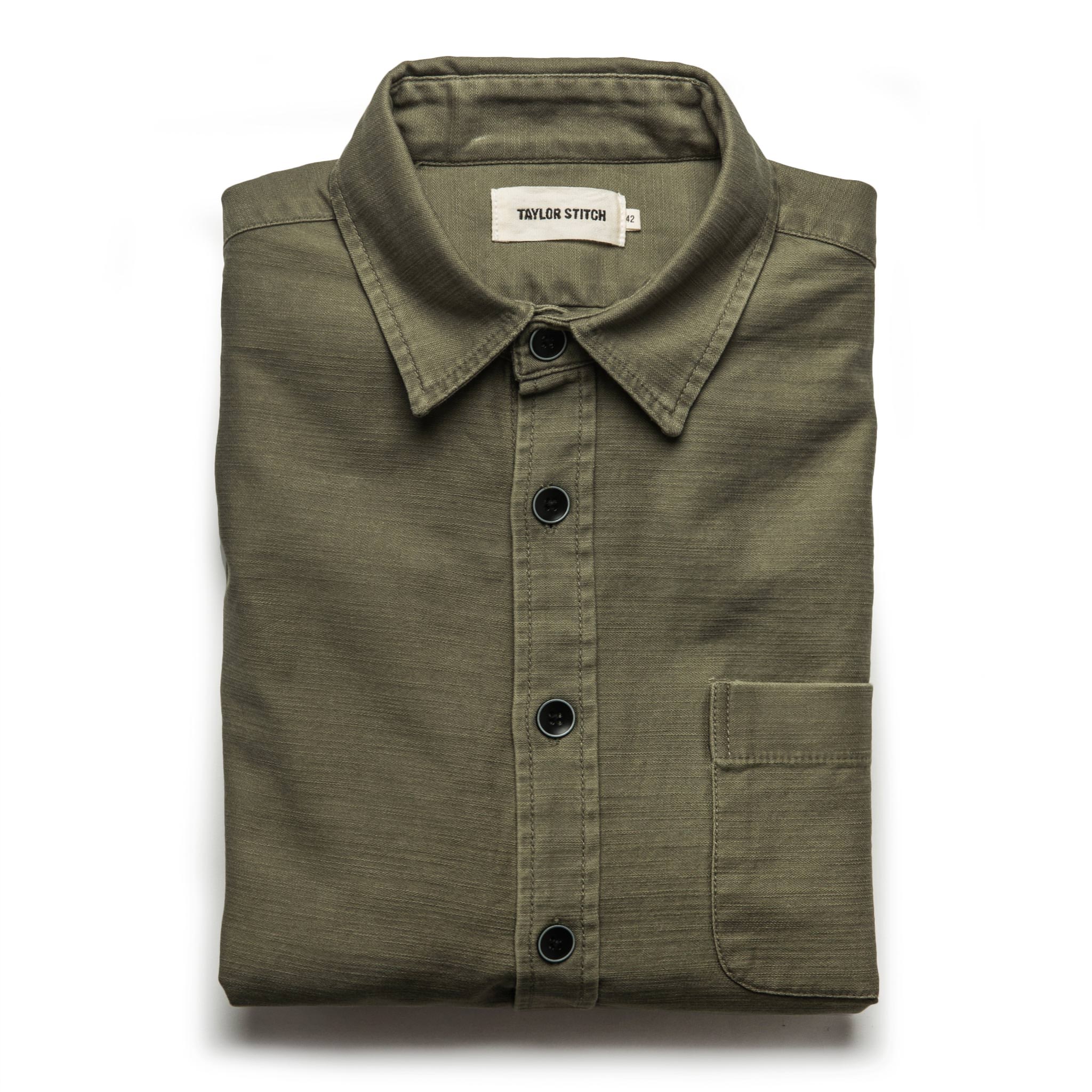 The Mechanic Shirt in Olive Reverse Sateen: Featured Image, Wovens by Taylor Stitch