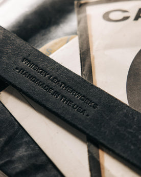 material shot of the made in USA stamp on The Standard Belt in Black, Accessories by Taylor Stitch