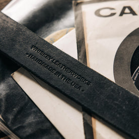 material shot of the made in USA stamp on The Standard Belt in Black