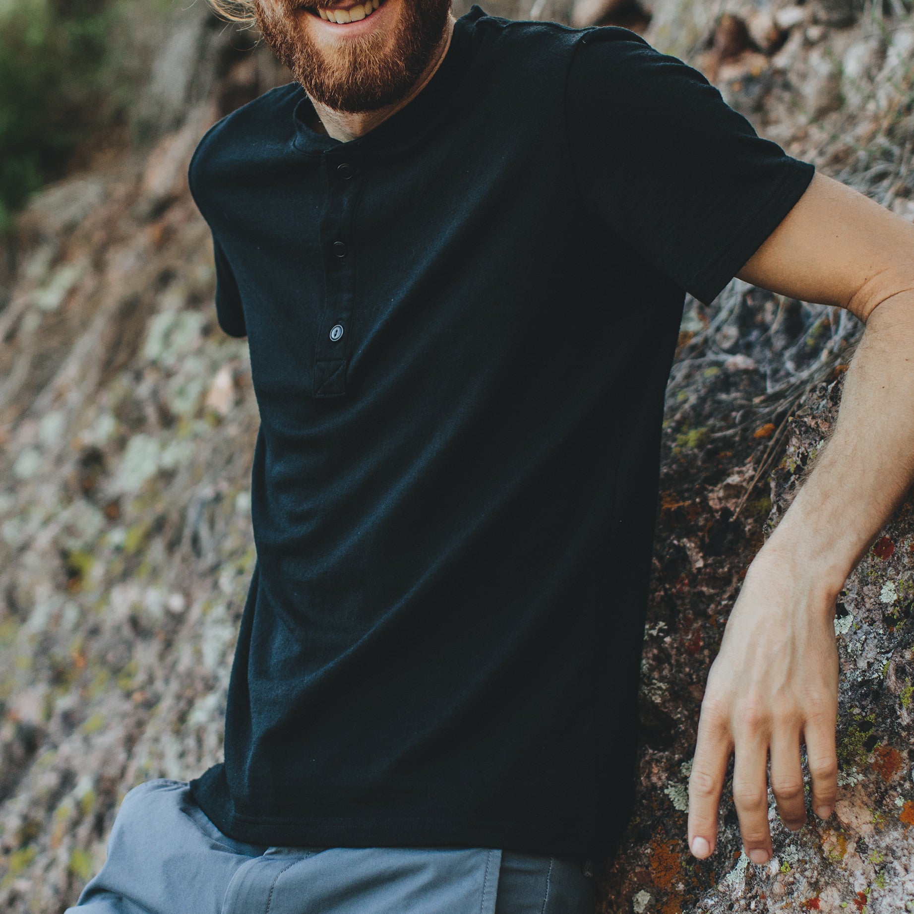 The Short Sleeve Henley in Black Merino: Alternate Image 2, Knits by Taylor Stitch