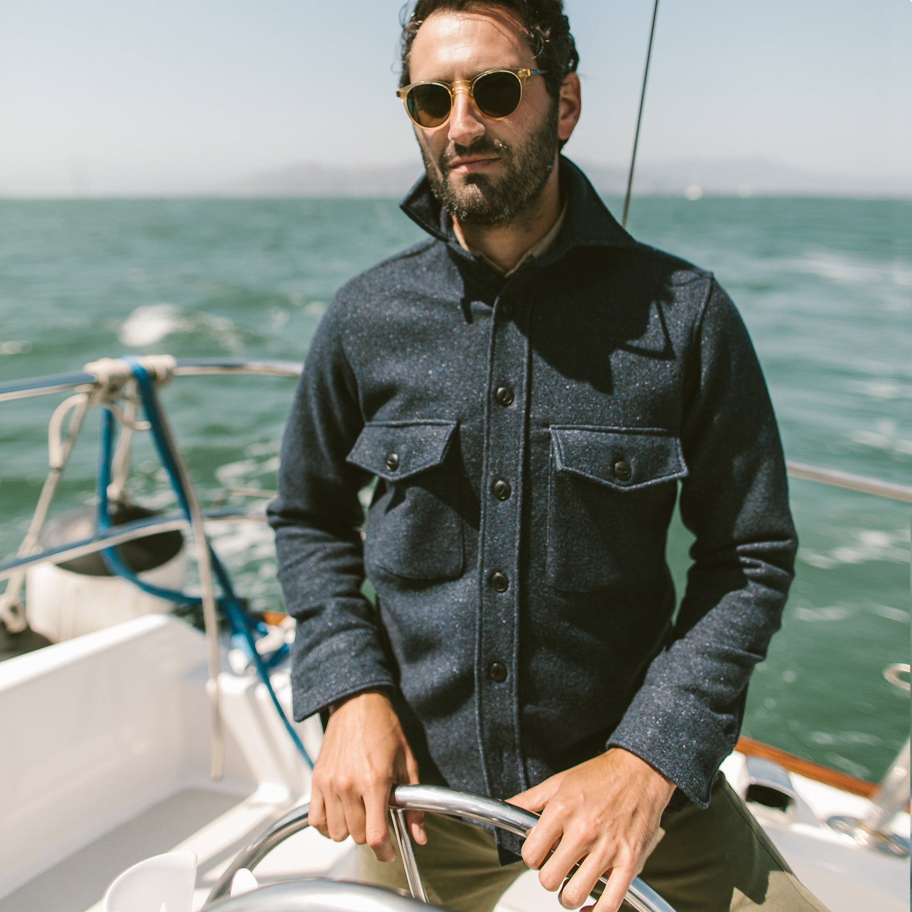 The Maritime Shirt Jacket in Navy Donegal Lambswool: Alternate Image 1, Outerwear by Taylor Stitch