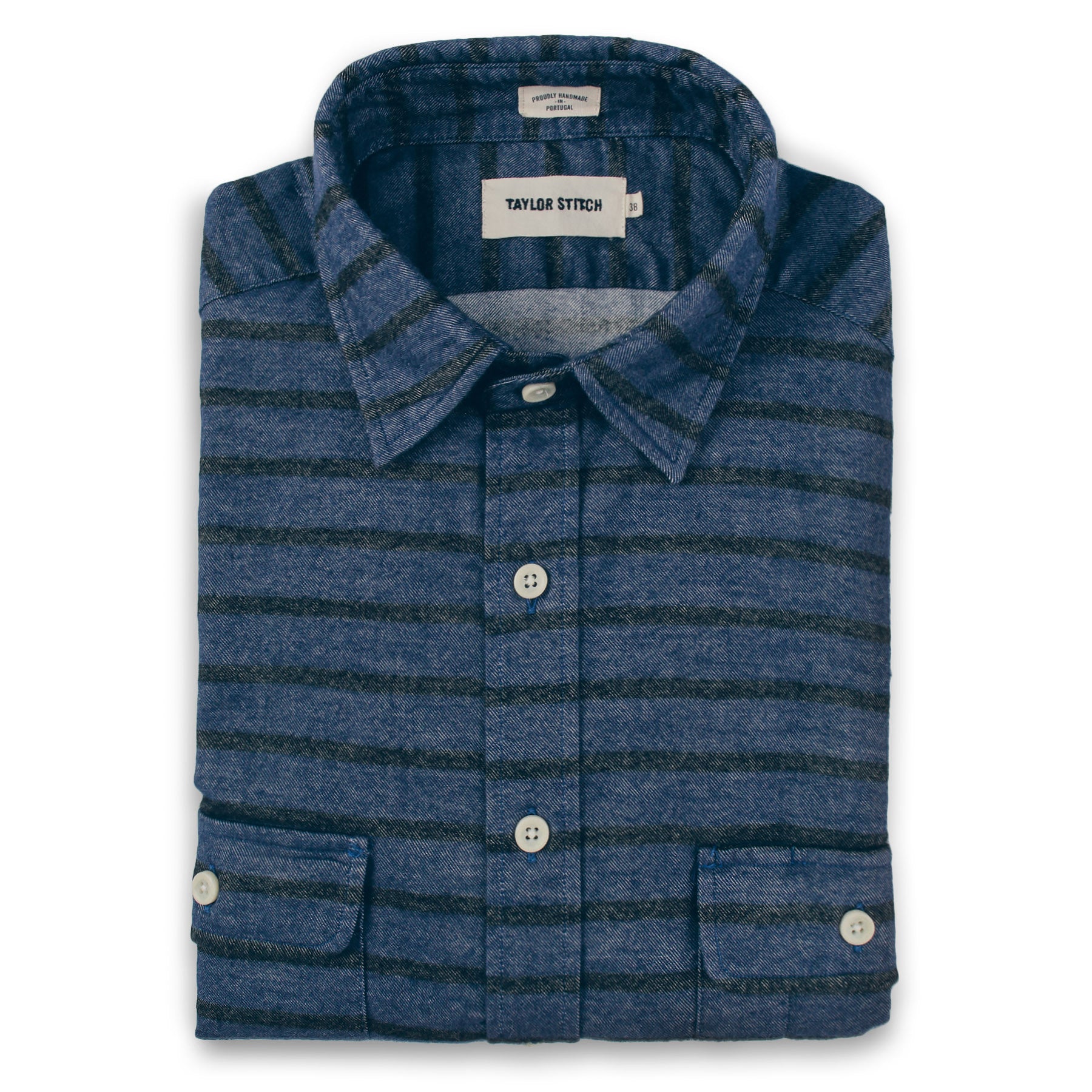 The California in Blue & Navy Stripe: Featured Image, Wovens by Taylor Stitch