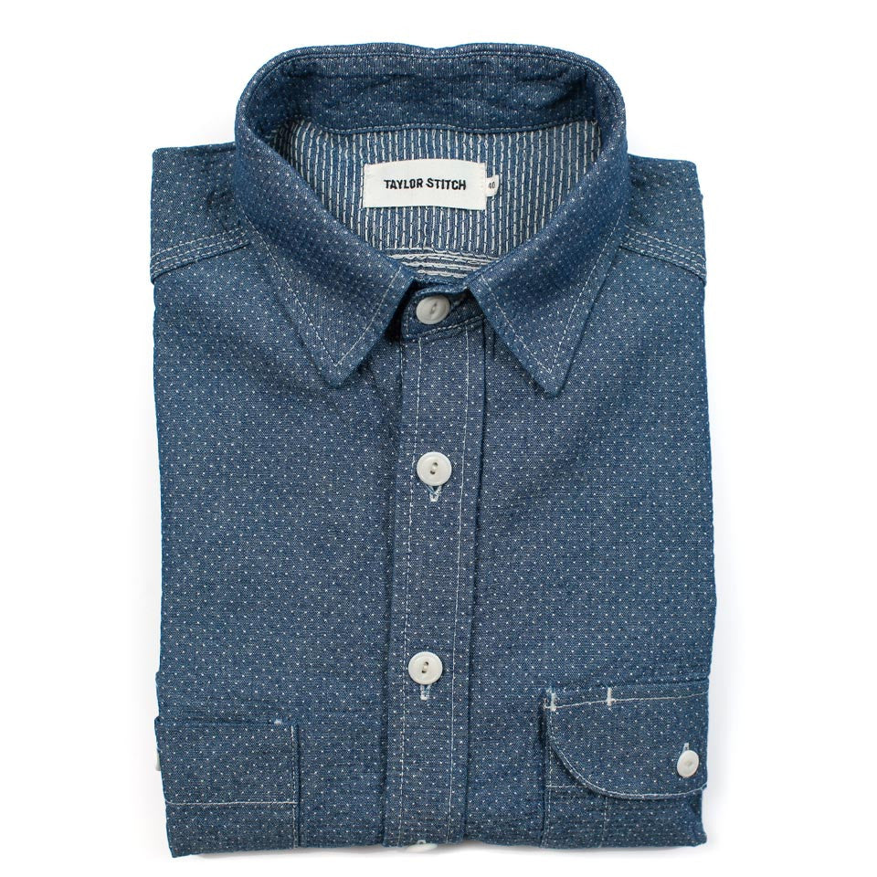 Indigo Jacquard Dot Utility Shirt: Featured Image, Wovens by Taylor Stitch