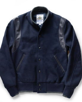 flatlay of The Golden Bear Snap Bomber in Midnight Wool, Outerwear by Taylor Stitch