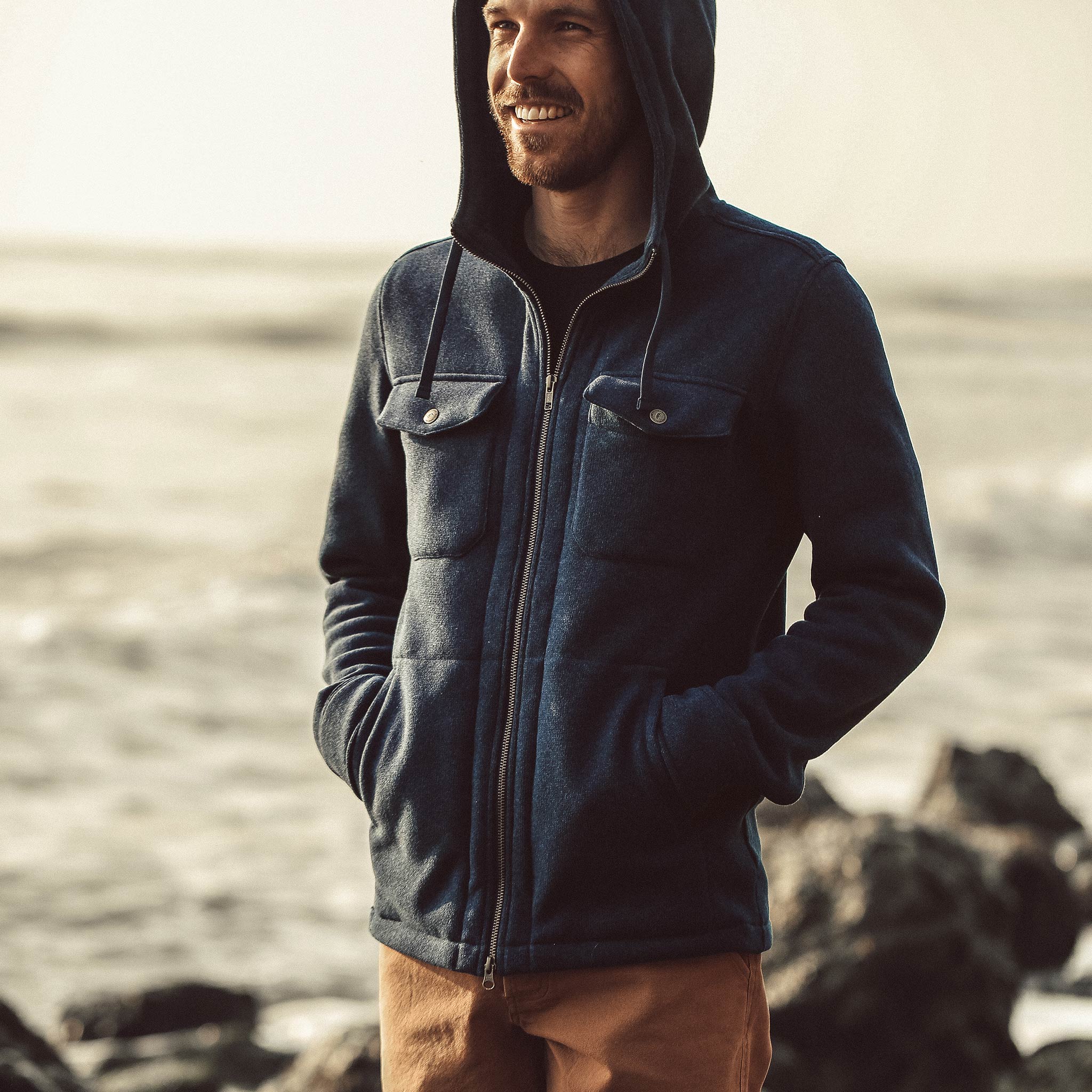 The Big Sur Hoodie in Heather Navy: Alternate Image 1, Knits by Taylor Stitch