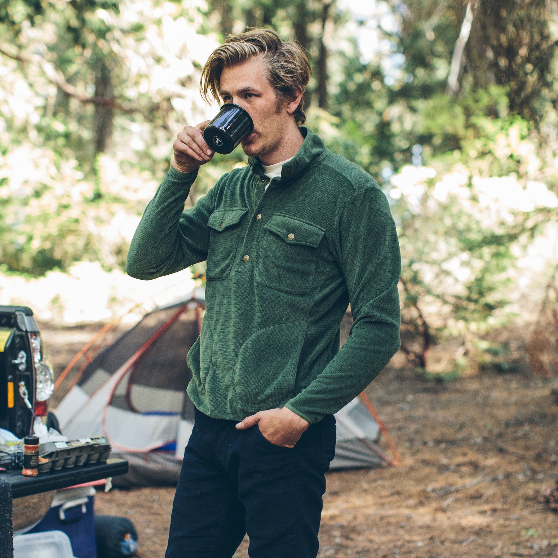 The Pack Pullover in Olive Polartec Fleece: Alternate Image 1, Outerwear by Taylor Stitch