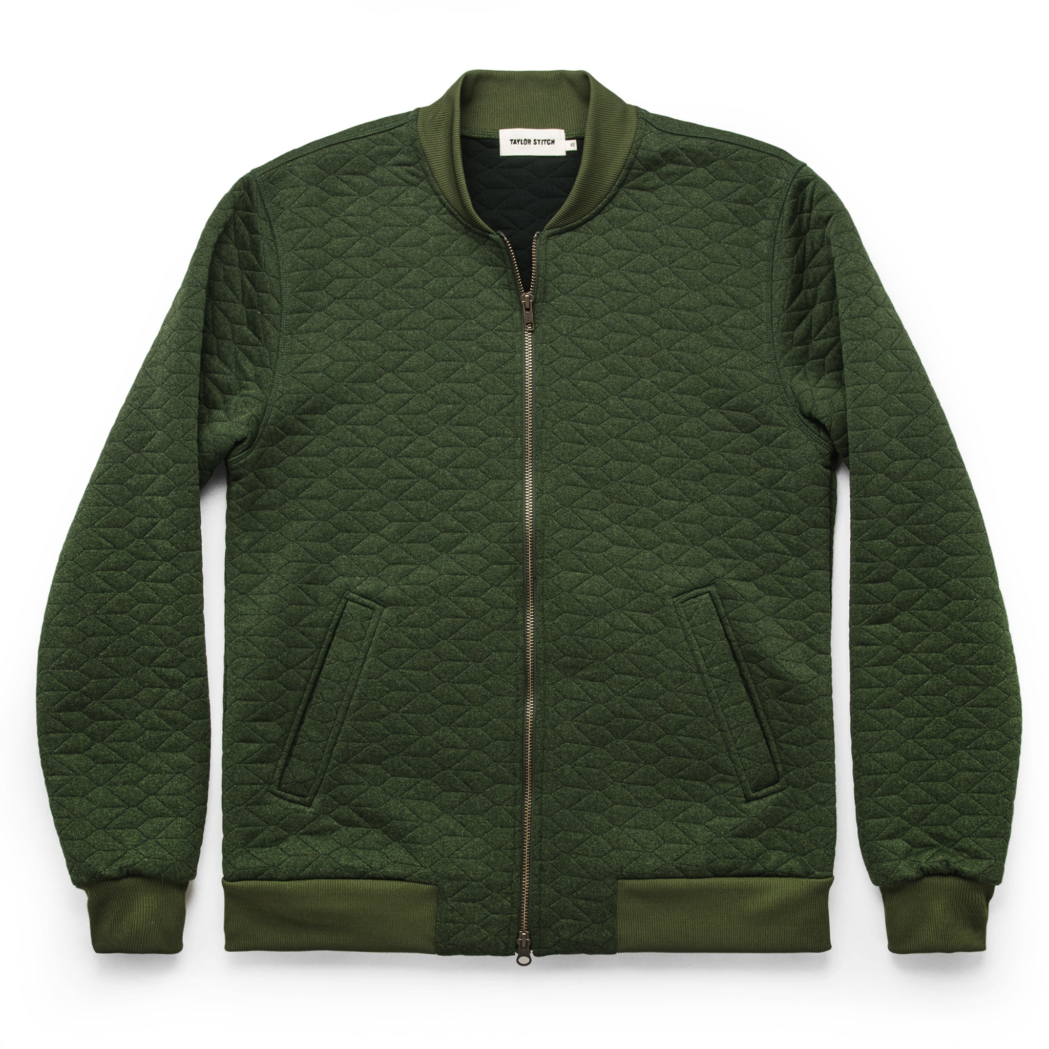 The Inverness Bomber in Olive Knit Quilt: Featured Image, Outerwear by Taylor Stitch