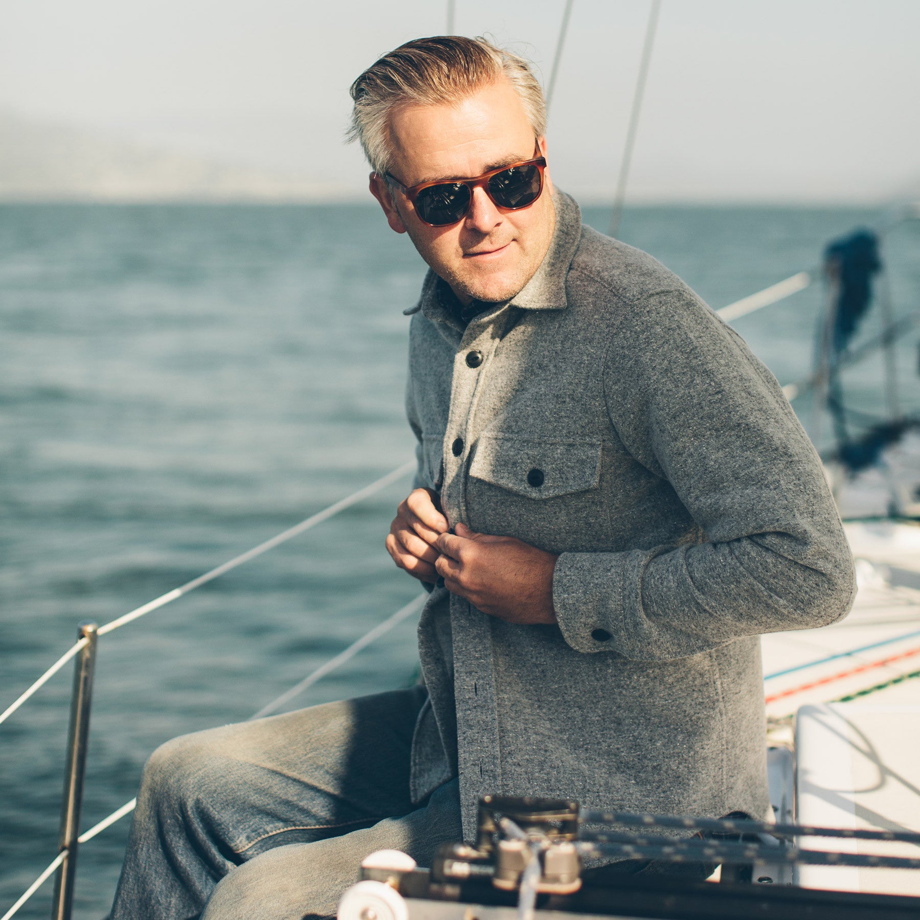 The Maritime Shirt Jacket in Ash Donegal Lambswool: Alternate Image 1, Outerwear by Taylor Stitch