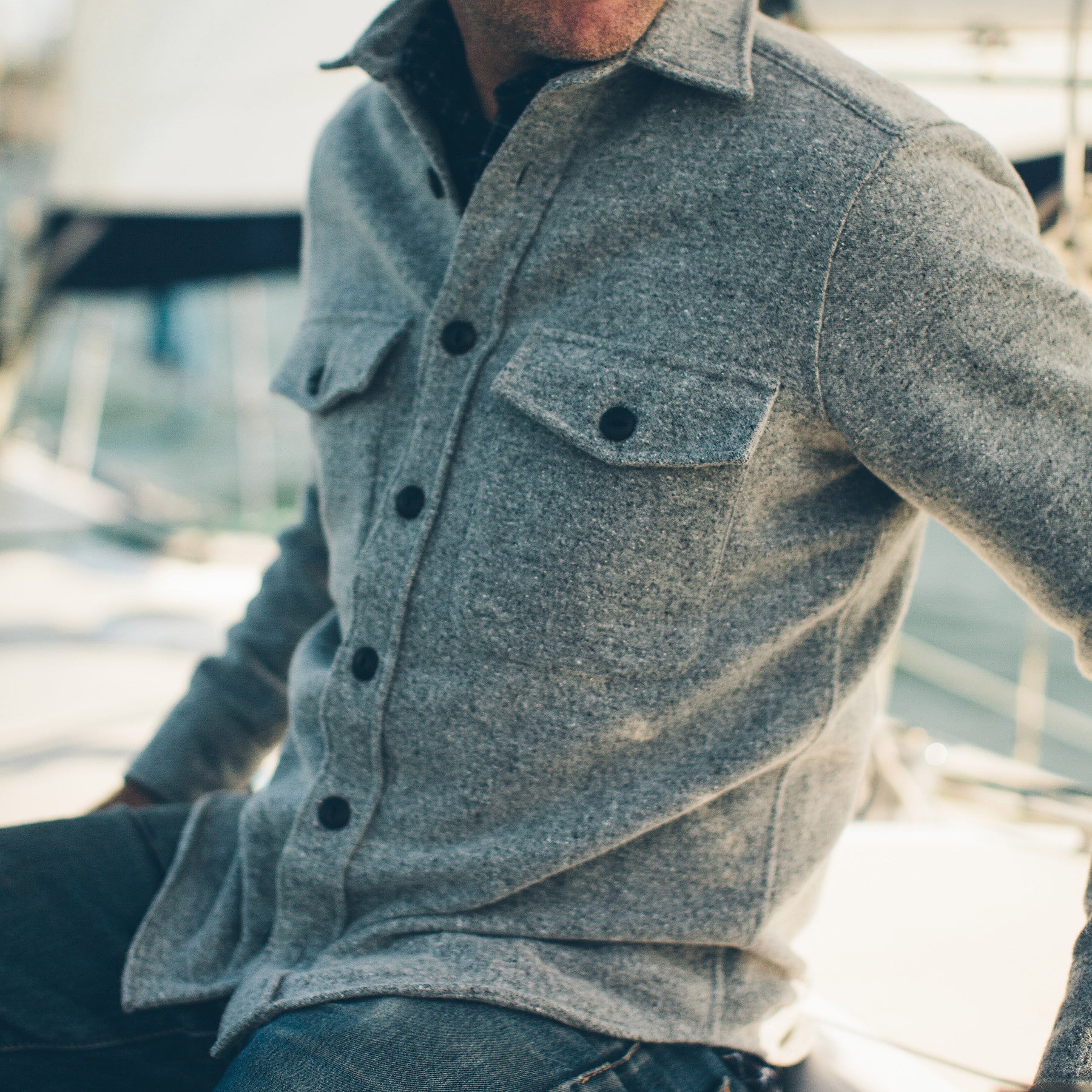 The Maritime Shirt Jacket in Ash Donegal Lambswool: Alternate Image 4, Outerwear by Taylor Stitch