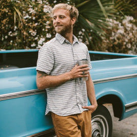 The Short Sleeve Jack in Grey & Navy Stripe - featured image