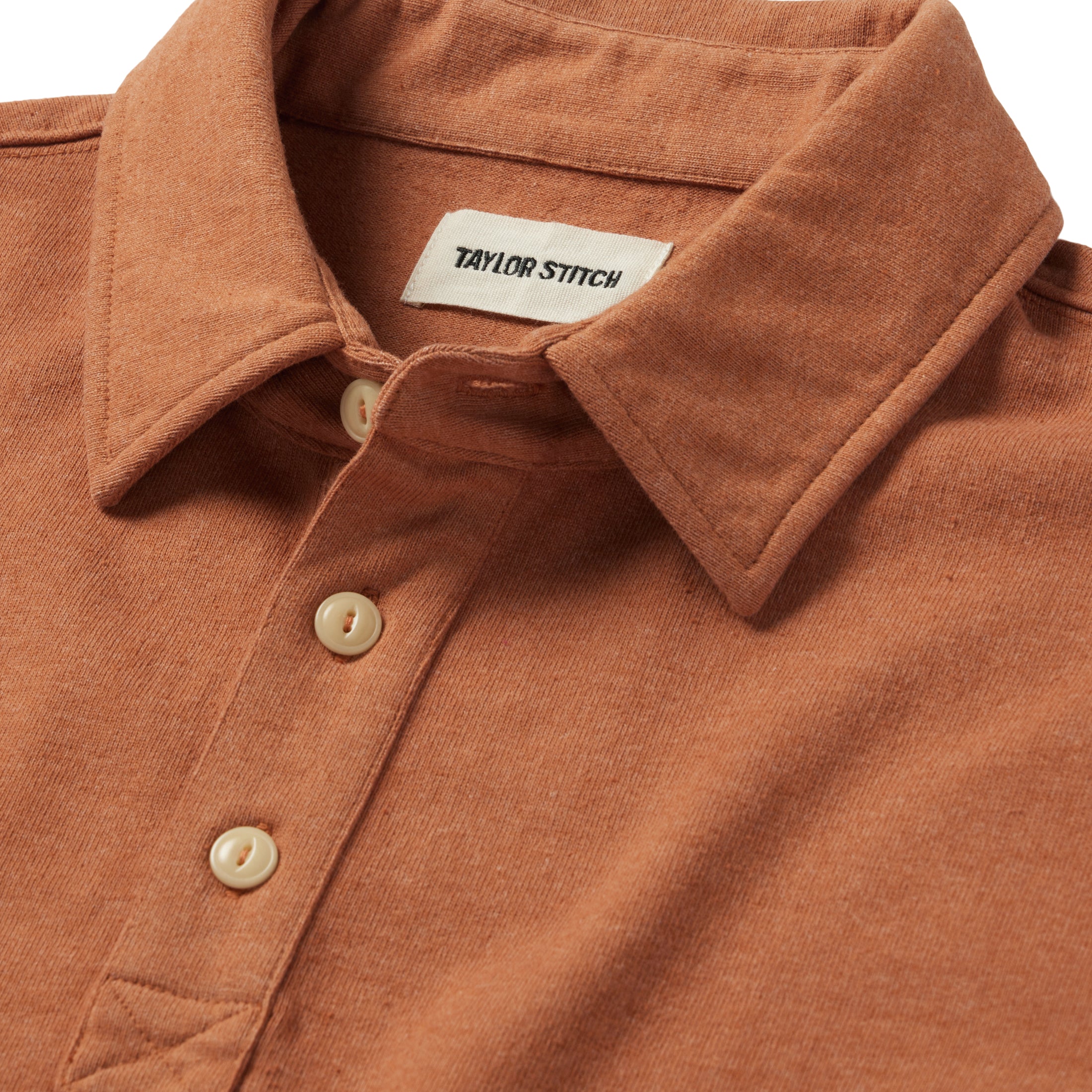material shot of The Heavy Bag Polo in Apricot, Knits by Taylor Stitch