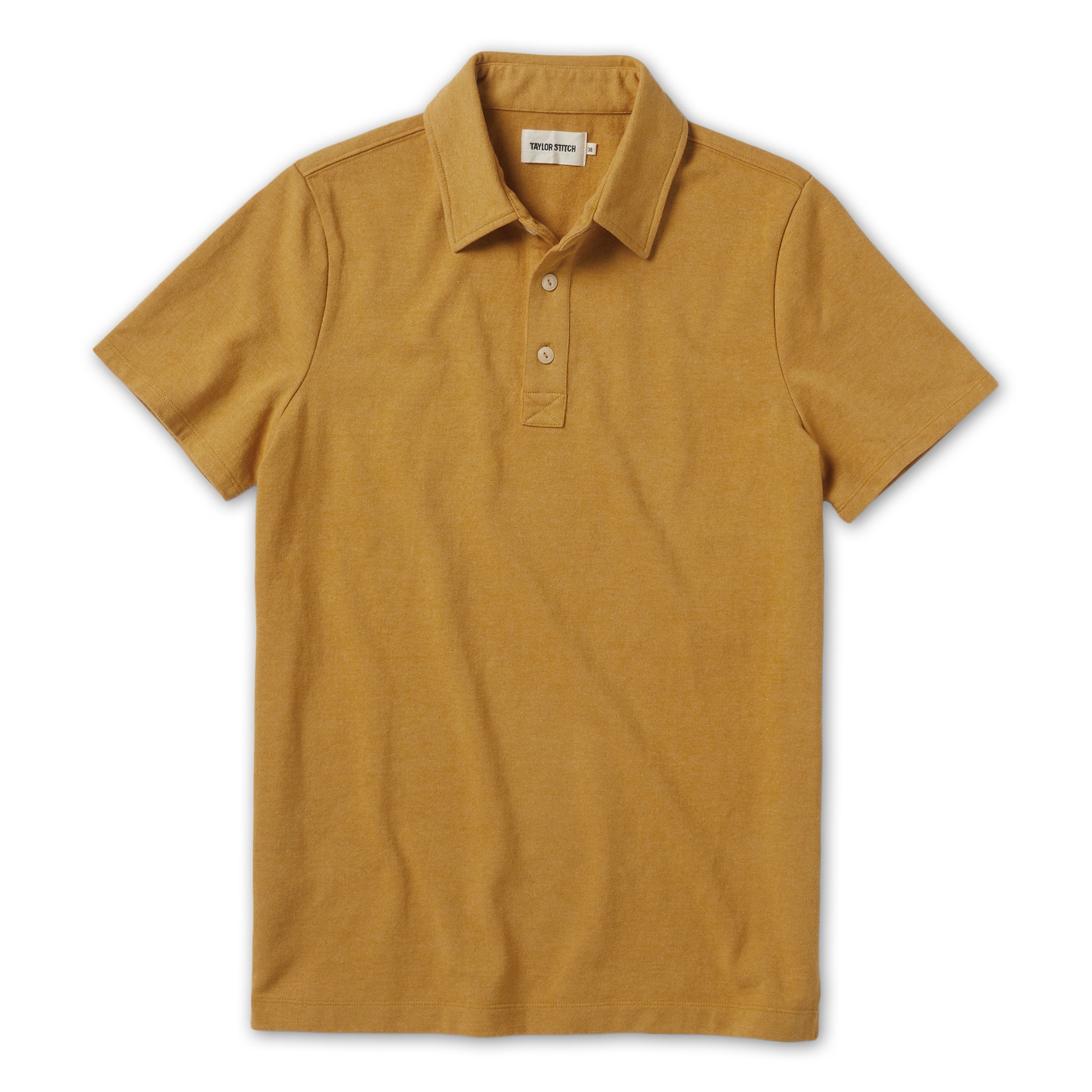 flatlay of The Heavy Bag Polo in Gold, Knits by Taylor Stitch