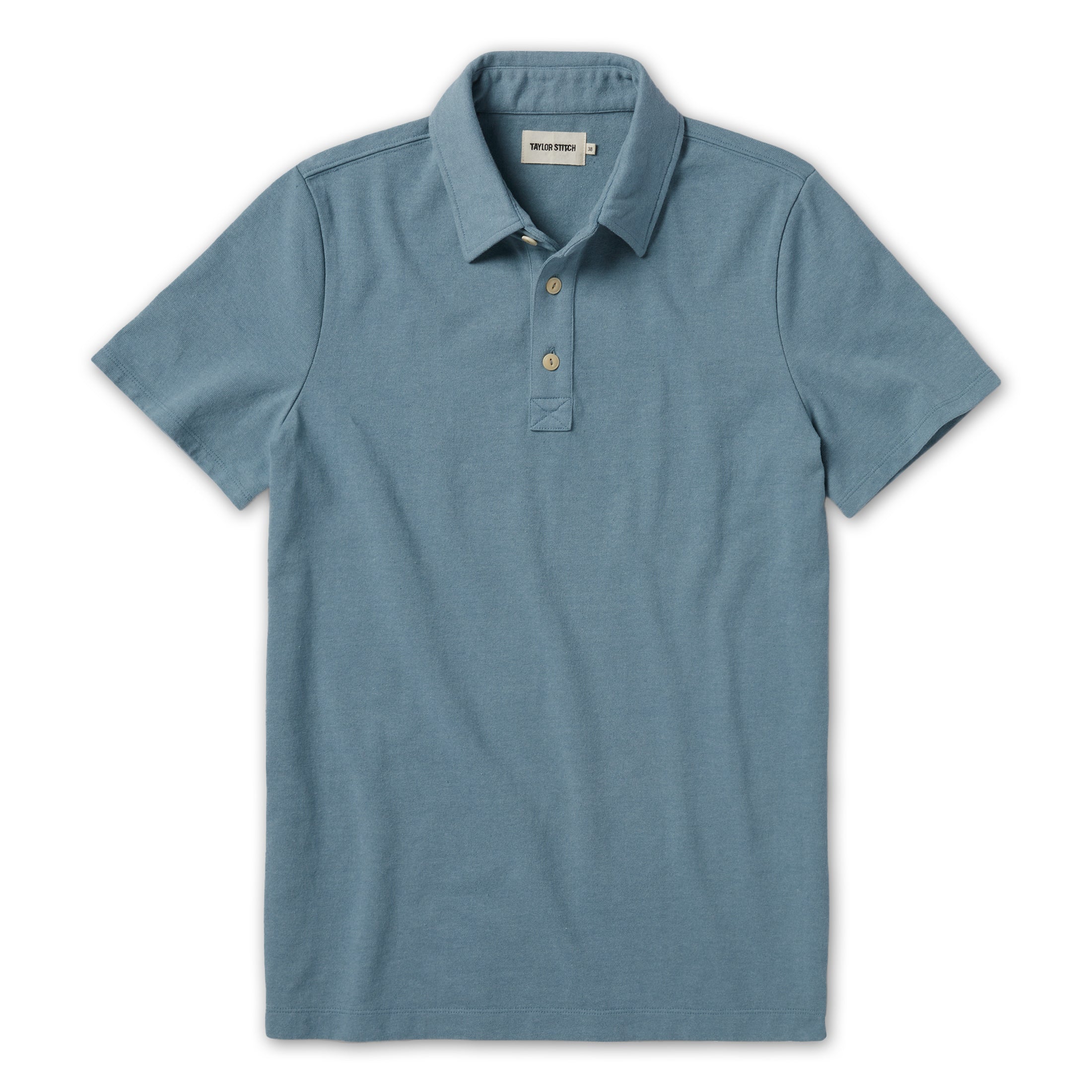 flatlay of The Heavy Bag Polo in Ocean, Knits by Taylor Stitch