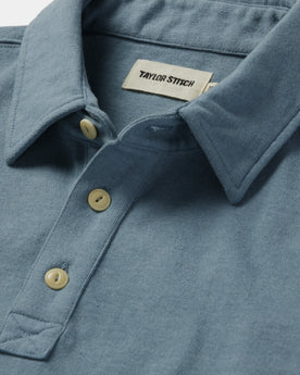 material shot of the collar on The Heavy Bag Polo in Ocean, Knits by Taylor Stitch