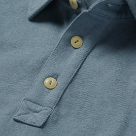 material shot of the buttons on The Heavy Bag Polo in Ocean