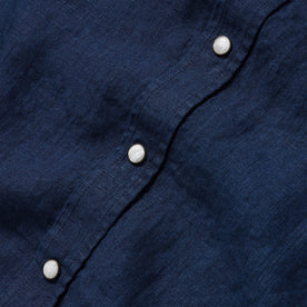 material shot of the buttons on The Short Sleeve Western in Indigo Linen