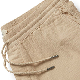 material shot of the waistband and drawstring on The Apres Pant in Khaki Double Cloth