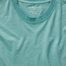 material shot of the collar on The Cotton Hemp Tee in Teal