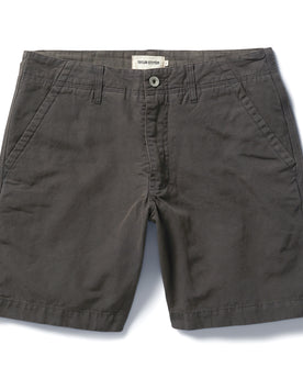 flatlay of The Morse Short in Dark Charcoal Linen, Shorts by Taylor Stitch