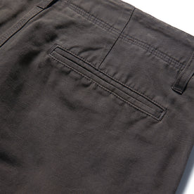 material shot of the rear pocket on The Morse Short in Dark Charcoal Linen