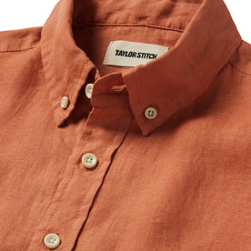 material shot of the collar on The Jack in Apricot Linen