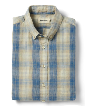 flatlay of The Jack in Iceberg Plaid, folded, Wovens by Taylor Stitch