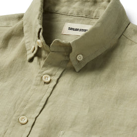 material shot of the collar on The Jack in Sage Linen