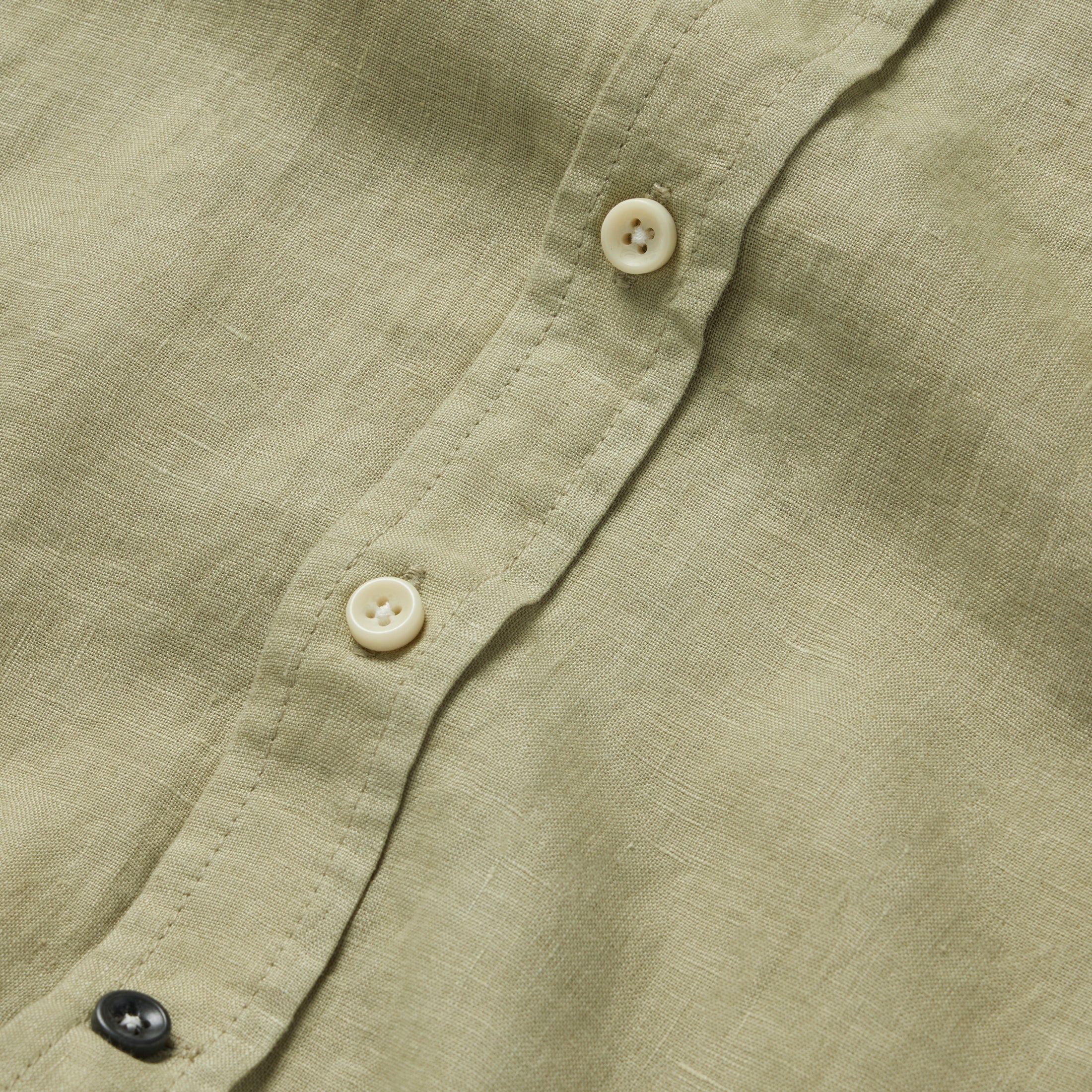 material shot of the buttons on The Jack in Sage Linen, Wovens by Taylor Stitch