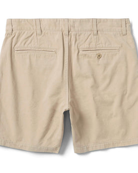 flatlay of The Foundation Short in Khaki Twill, shown from the back, Bottoms by Taylor Stitch