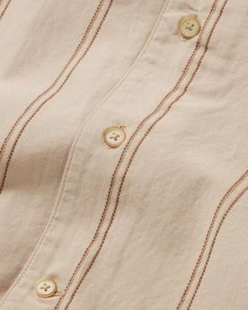 material shot of the buttons on The Tulum in Latte Stripe, Wovens by Taylor Stitch