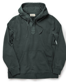 flatlay of The Fillmore Snap Hoodie in Deep Sea Terry, Knits by Taylor Stitch
