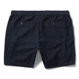 flatlay of The Après Short in Dark Navy Pinwale, shown from the back