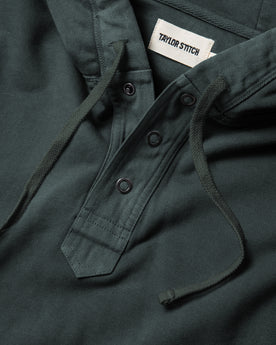 material shot of the placket of The Fillmore Snap Hoodie in Deep Sea Terry, Knits by Taylor Stitch