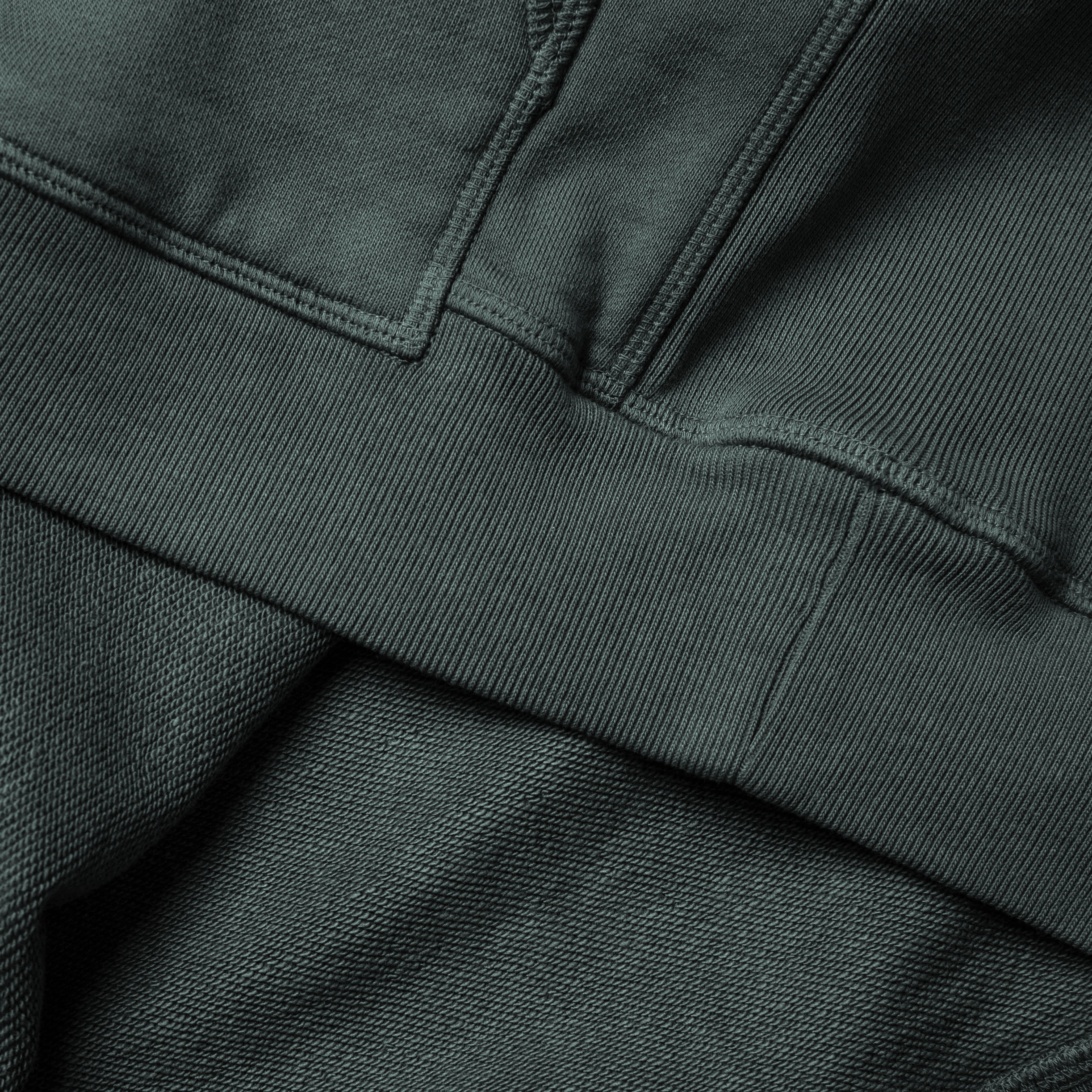 material shot of the hem of The Fillmore Snap Hoodie in Deep Sea Terry, Knits by Taylor Stitch
