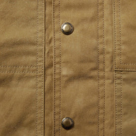 material shot of the buttons on The Lined Longshore Jacket in Harvest Tan Waxed Canvas