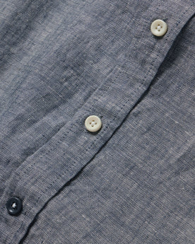 material shot of the buttons on The Short Sleeve California in Navy Hemp, Wovens by Taylor Stitch