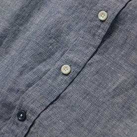 material shot of the buttons on The Short Sleeve California in Navy Hemp
